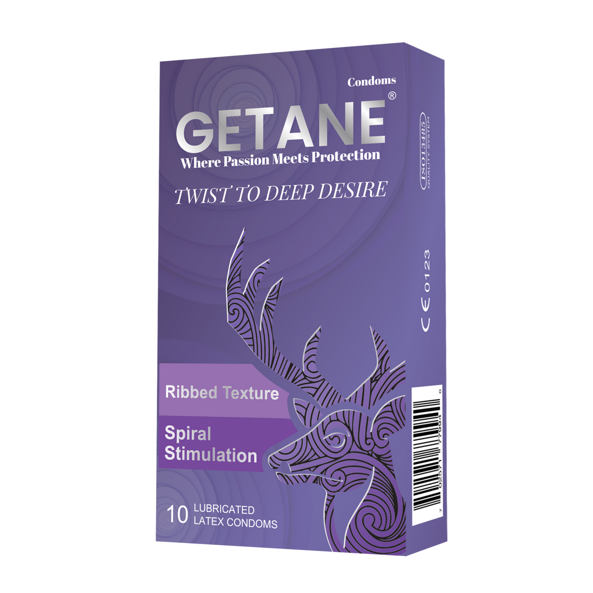 GETANE® For Him™ Extra Ribbed Condoms 10-Count Deluxe Pack