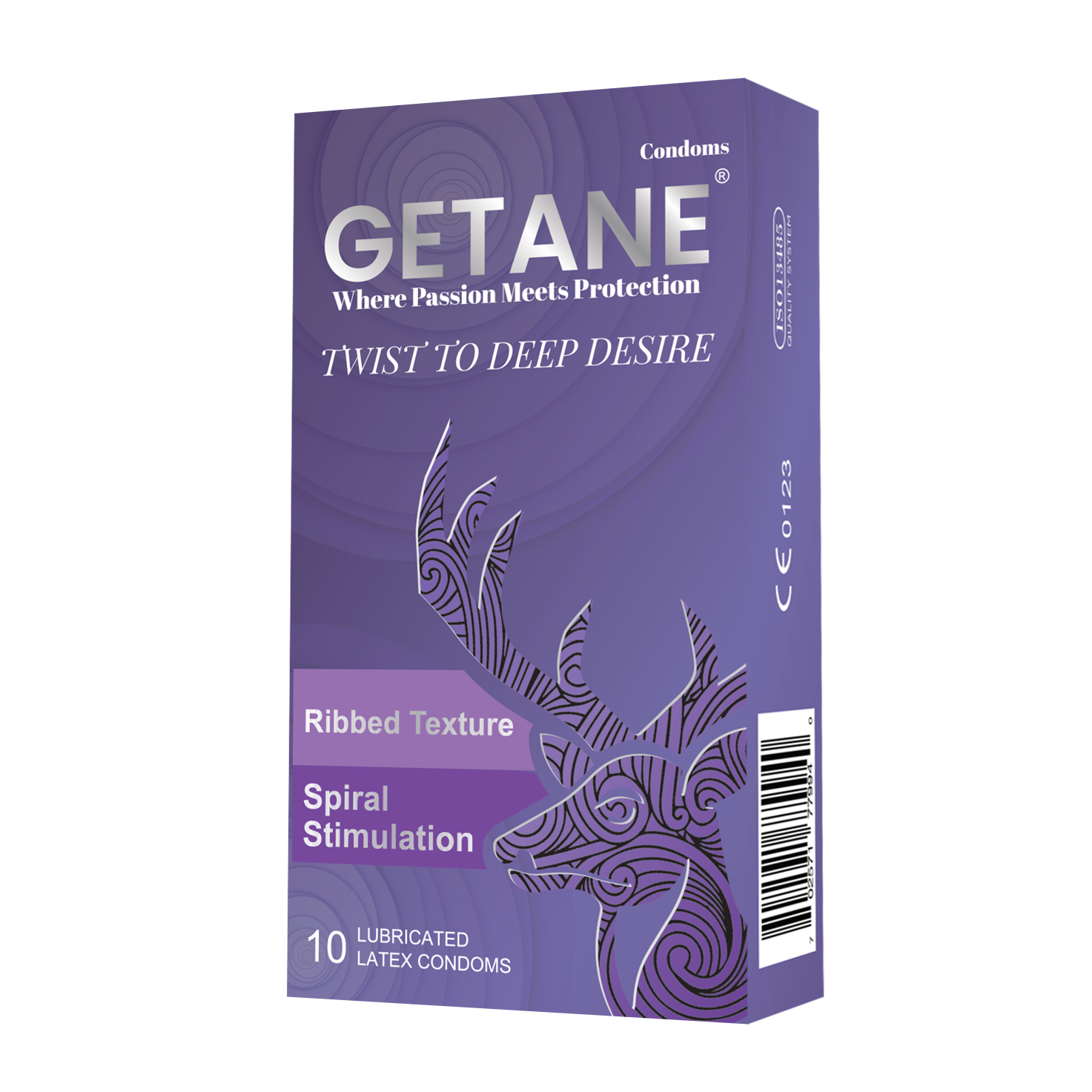 GETANE® For Him™ Extra Ribbed Condoms 10-Count Deluxe Pack