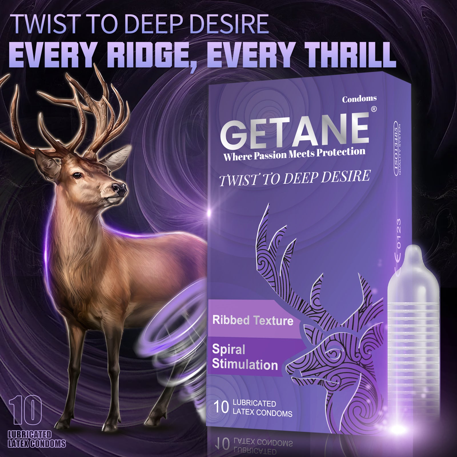 GETANE® For Him™ Extra Ribbed Condoms 10-Count Deluxe Pack Secondary image
