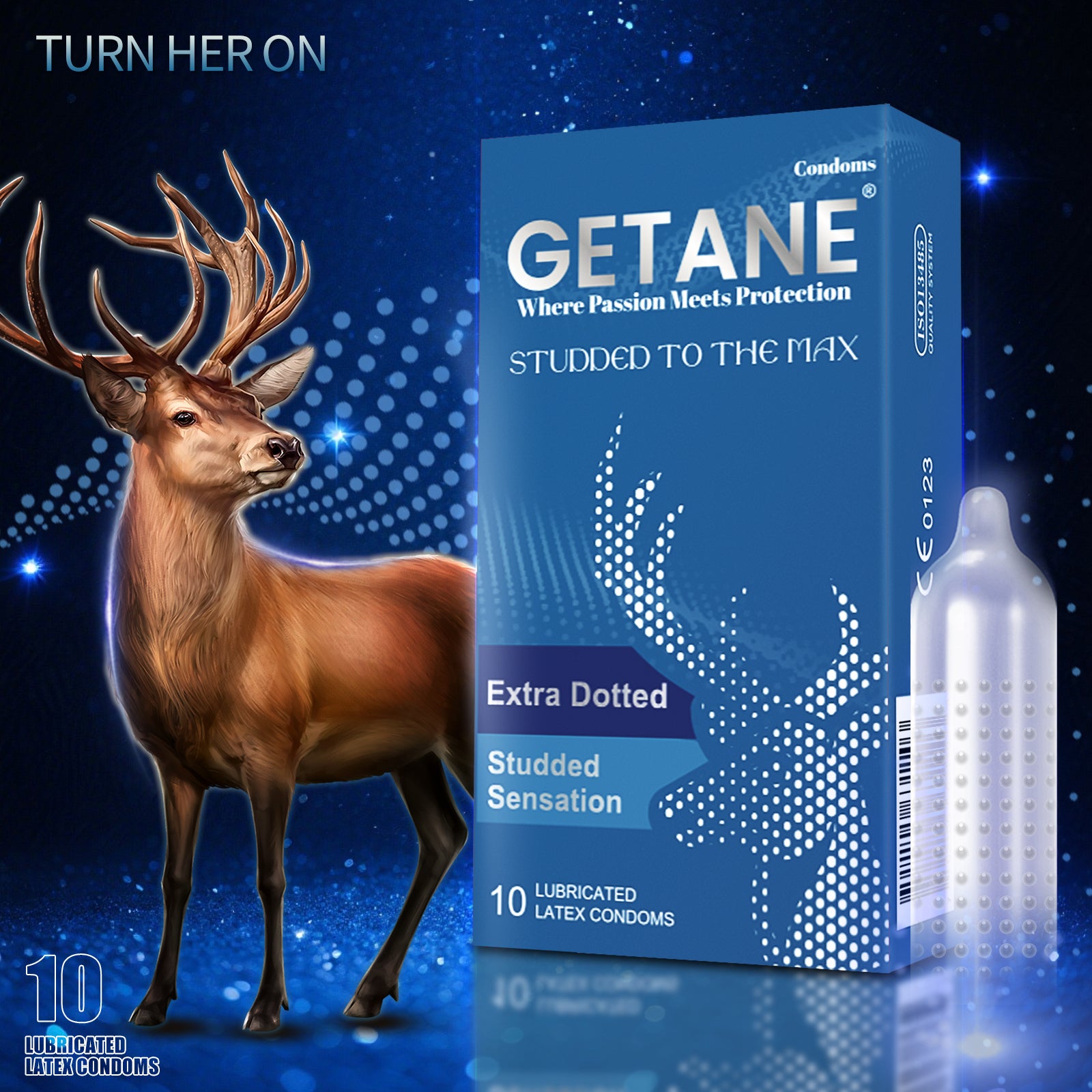 GETANE® For Him™ Extra Dotted Condoms 10-Count Deluxe Pack Secondary image