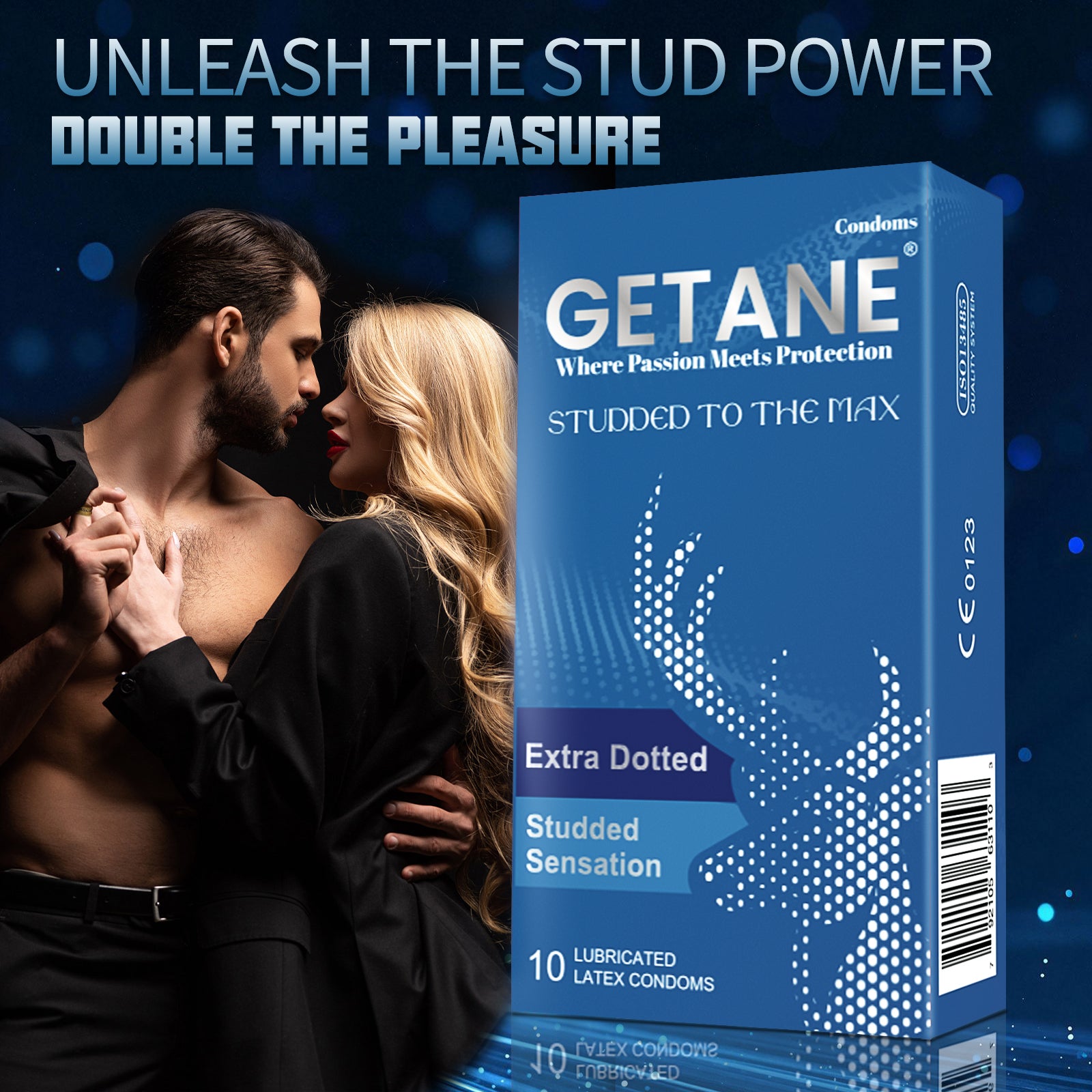 GETANE® For Him™ Extra Dotted Condoms 10-Count Deluxe Pack