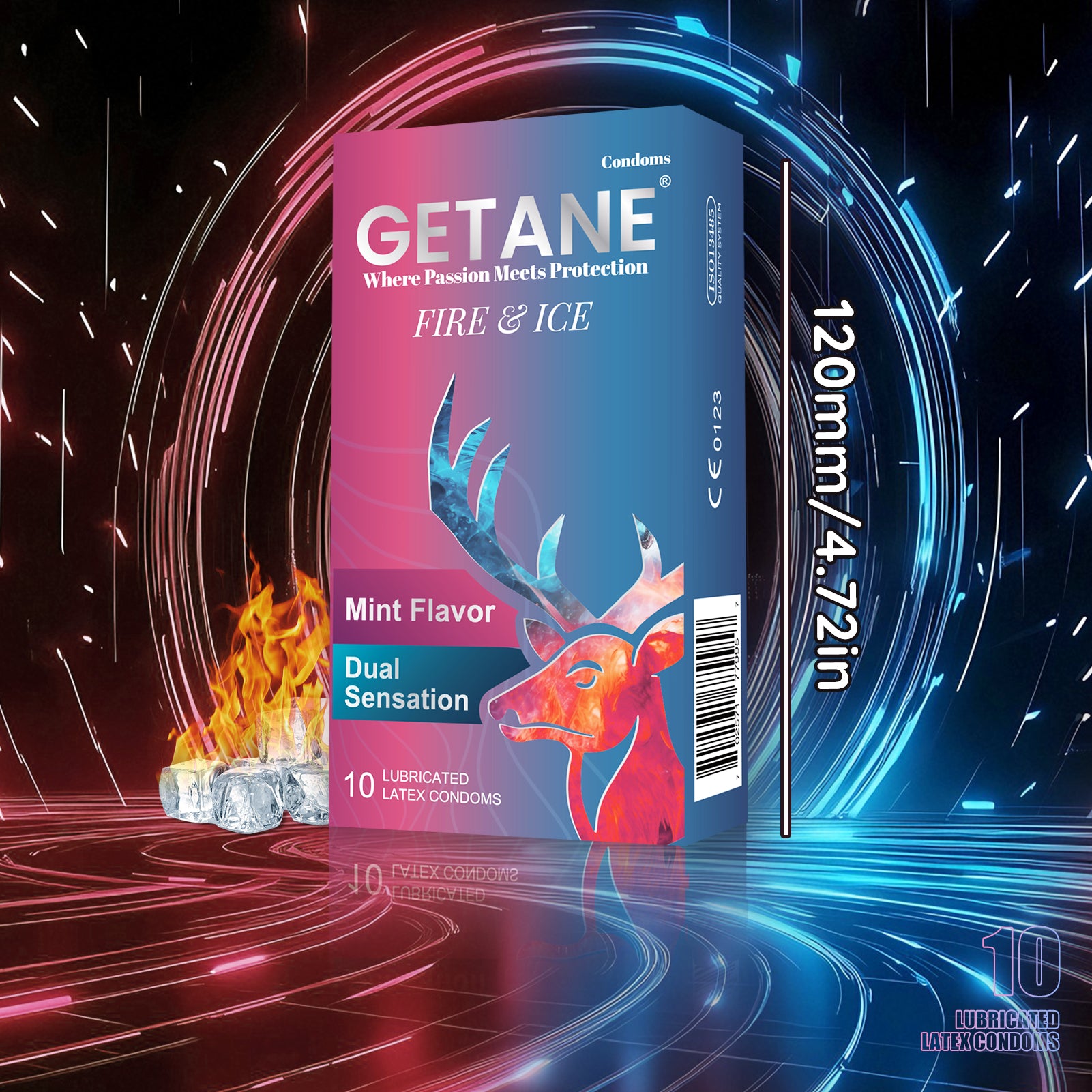 GETANE® For Him™ Fire & Ice Mint Flavor Condoms 10-Count Deluxe Pack