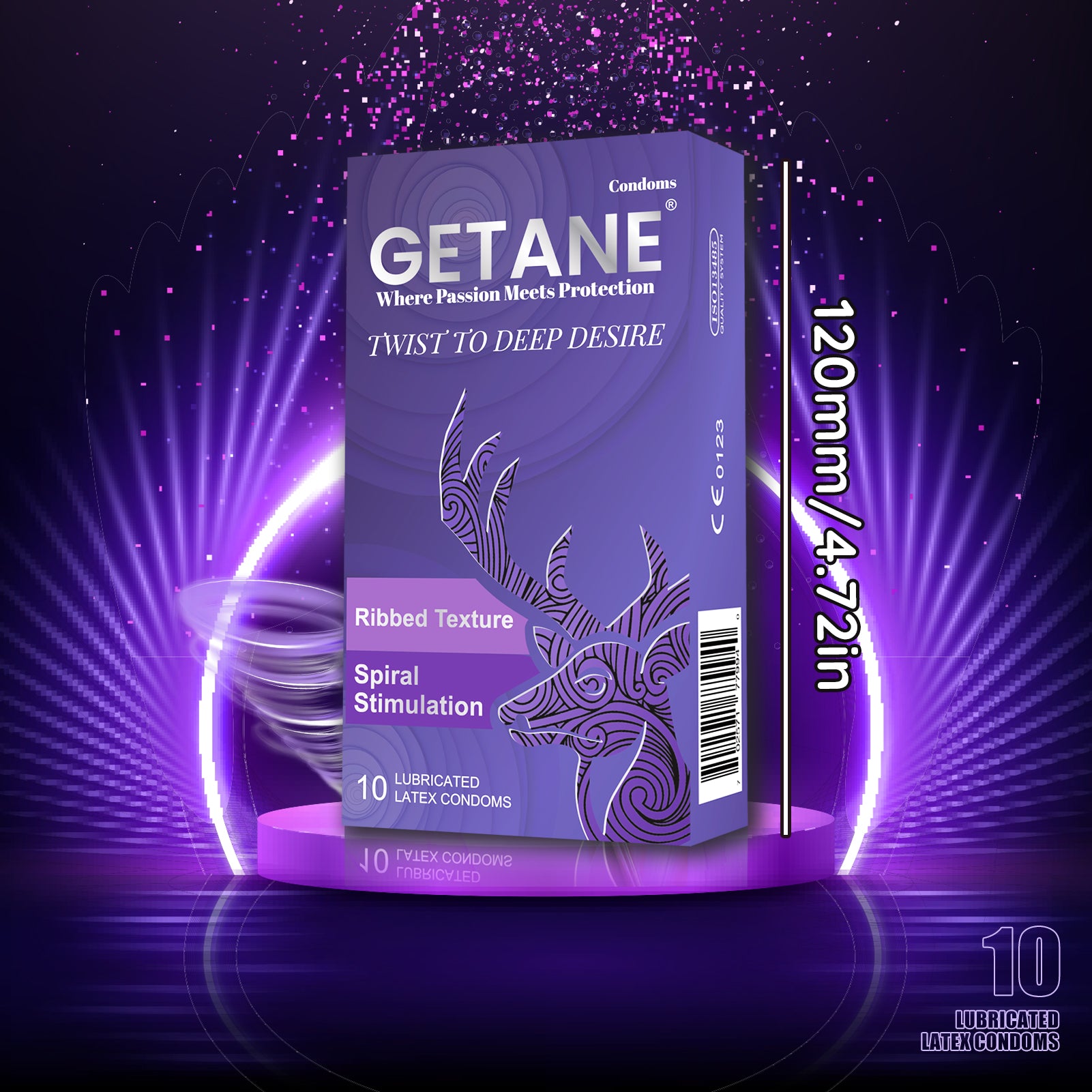 GETANE® For Him™ Extra Ribbed Condoms 10-Count Deluxe Pack