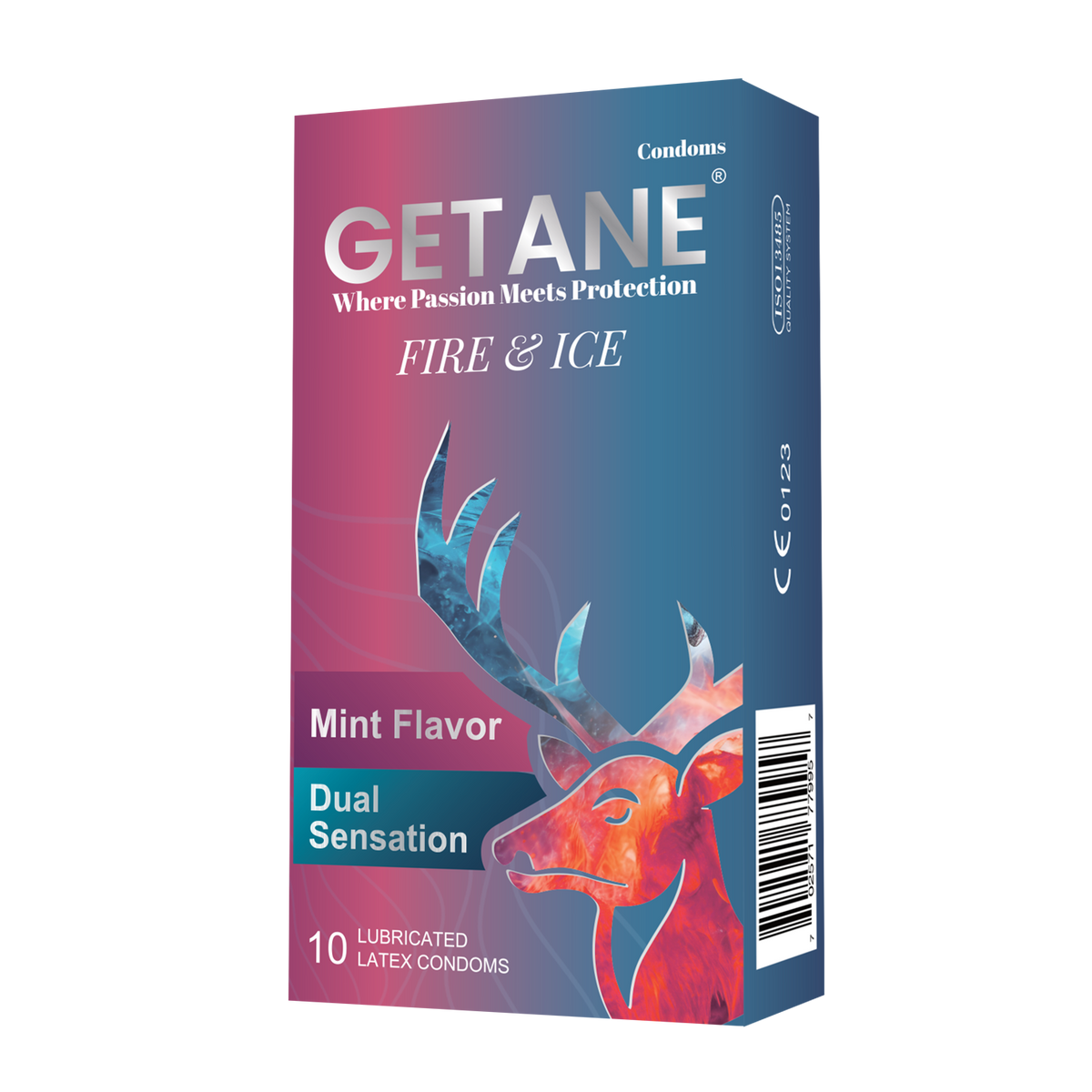 GETANE® For Him™ Fire & Ice Mint Flavor Condoms 10-Count Deluxe Pack