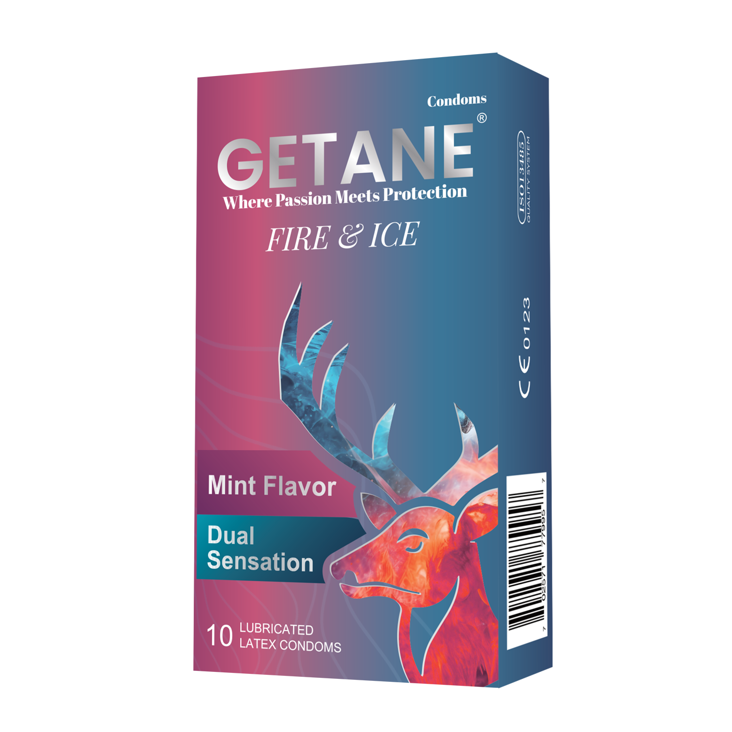GETANE® For Him™ Fire & Ice Mint Flavor Condoms 10-Count Deluxe Pack