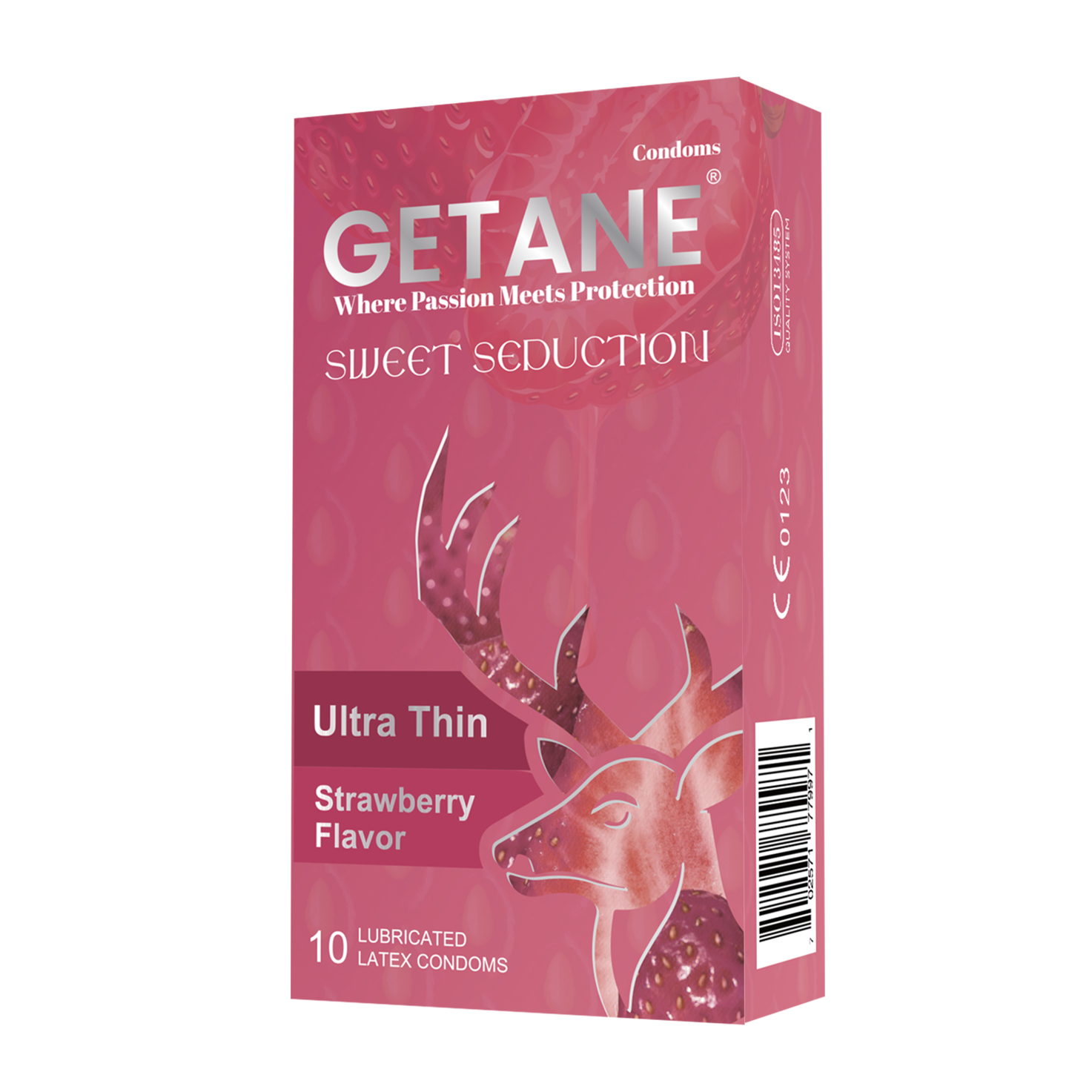 GETANE® For Him™ Strawberry Flavor Condoms 10-Count Deluxe Pack Main image