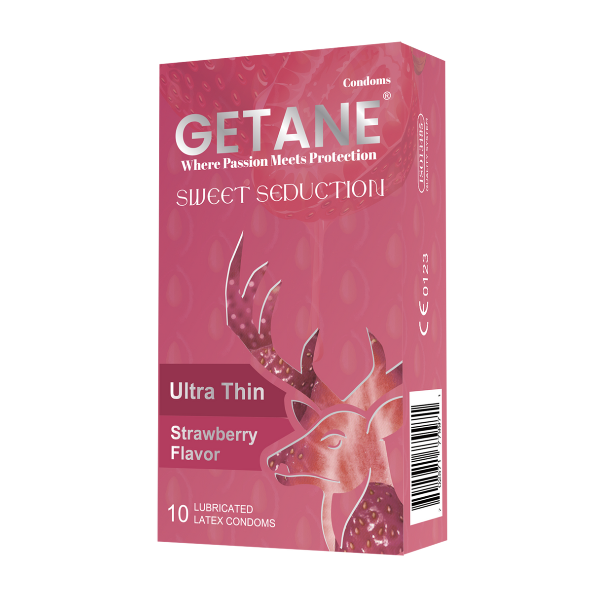 GETANE® For Him™ Strawberry Flavor Condoms 10-Count Deluxe Pack