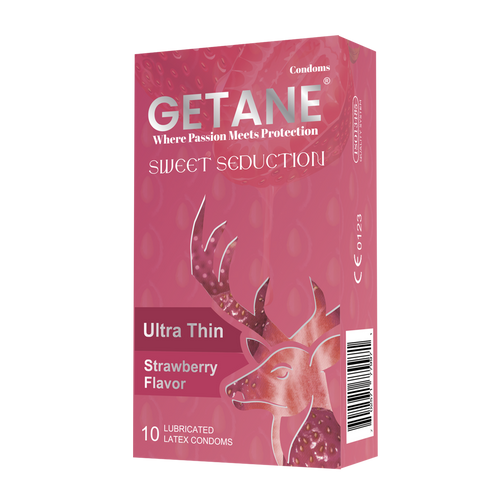 GETANE® For Him™ Strawberry Flavor Condoms 10-Count Deluxe Pack