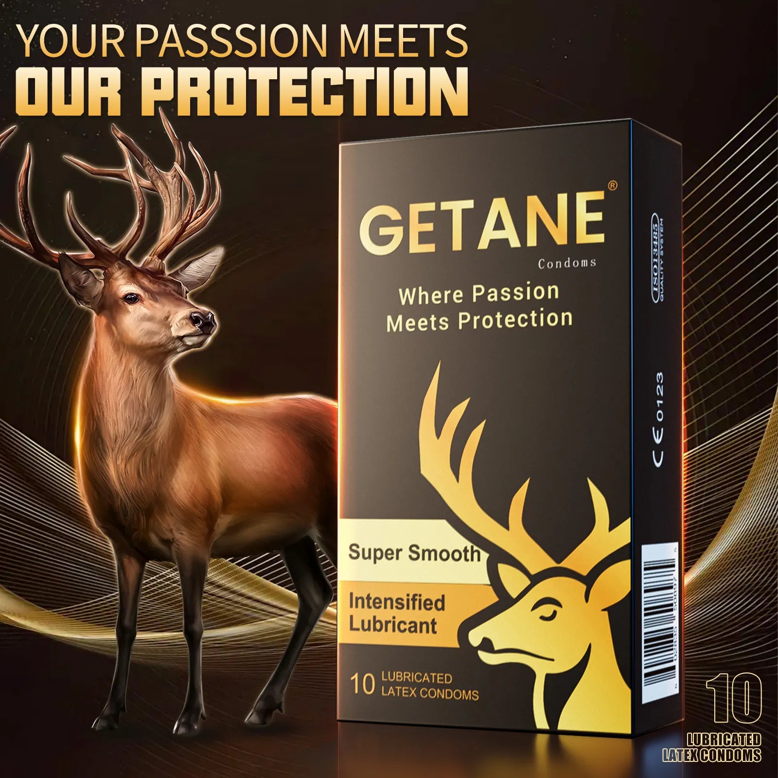 GETANE® For Him™ Extra Lubricated Condoms 10-Count Deluxe Pack
